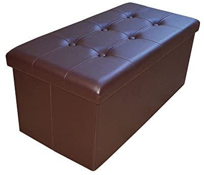 HS-Lighting Sitzbank Sitztruhe mit Stauraum, Faltbare Polsterbank Aufbewahrungsbox mit Deckel, gepolstert, aus Kunstleder, 76x38x38cm (Braun)
