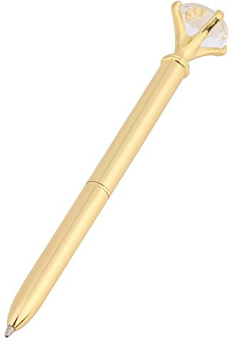 Walfront Metal Ballpoint Pen with Rhinestone Decoration Gold Crystal Ball Shaped Gift Pen for Office Supplies Stationery Writing Instrument