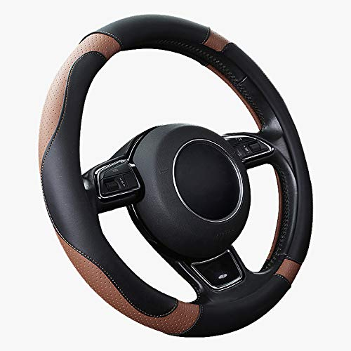 SFONIA Auto Lenkrad Abdeckung Lenkradschutz Lenkradhülle Mikrofaser-Leder Universal 37-38cm/15 Rutschfest Atmungsaktiv Langlebig (Braun)