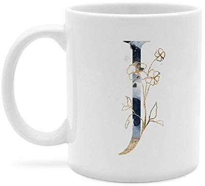 printplanet - Tasse mit Buchstabe: J - Kaffeebecher, Mug, Becher, Kaffeetasse, Beidseitiger Druck - Farbe Weiß