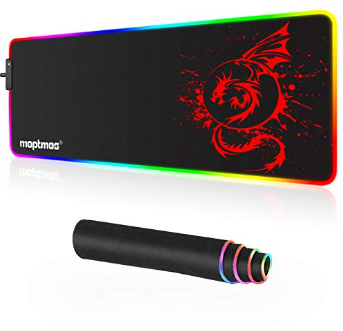RGB Gaming Mouse Pad, Soft Extra Large LED Mouse Pad with 15 Lighting Modes,Anime Dragon Mouse Pad Mat,Smooth Surface Waterproof Gamer Mouse Pad for Computer 31.5 X 12 Inch (Red)