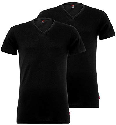 Levi's -884 Jet Black 905056001 - Camisetas de algodón elástico para hombre, cuello de pico, paquete de 2 unidades, color negro, talla M, Negro , M