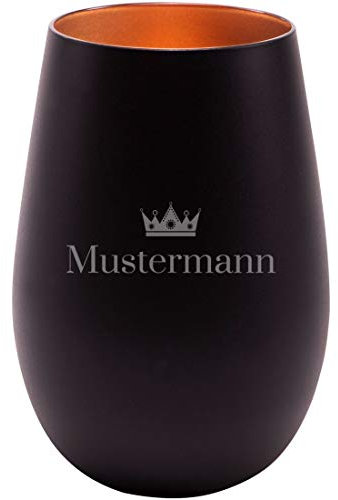 Manutextur Glas - mit Spruch oder Name - viele Motive - mit individueller Gravur - Trinkglas - graviert - personalisiert - persönliches Geschenk - schwarz - Bronze