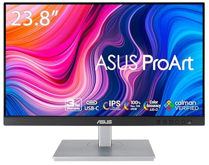 ASUS ProArt Display PA247CV 23.8” Monitor, 1080P Full HD, 100% sRGB/Rec. 709, IPS, ΔE < 2, USB hub USB-C HDMI DisplayPort with Daisy-Chaining, Calman Verified, Eye Care, Anti-Glare, Ergonomic Stand