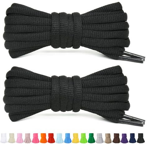 Stepace 2 Paires de Lacets Arrondis de 60cm Pour Baskets, Longueur 200cm 18 Couleurs, Lacets de Chaussures Noir 160cm
