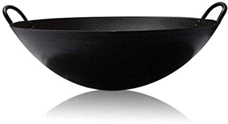 WRMIGN Doppelohr-Wok aus Gusseisen, Durchmesser 40 cm, Durchmesser 60 cm, ohne Antihaftbeschichtung, Gasherd, Induktion, 46 cm
