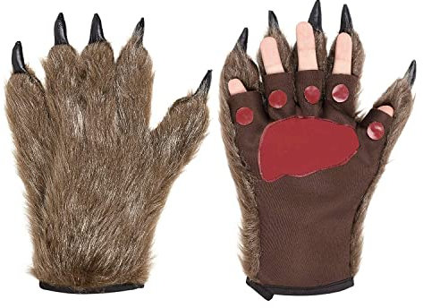 SIQITECHUK Wolf Gloves Claw Gloves Werewolf Gloves Bear Claws Gloves Fancy Dress Aaccessory Cosplay Gloves Animal Paws Gloves Furry Hands Gloves Cartoon Hands Fingerless Gloves for Adults, Brown