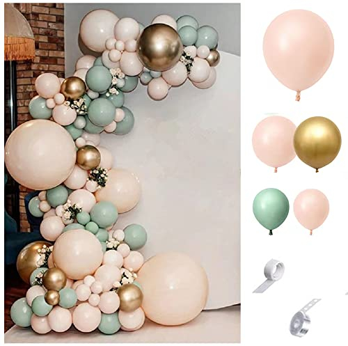 Palloncini Kit Ghirlanda Arco,117 Pezzi Palloncini Kit Ghirlanda verde e Oro Confetti Palloncini Lattice,verde Oro Palloncini Compleanno per Matrimonio,Anniversario,Decorazione Compleanno per Fest