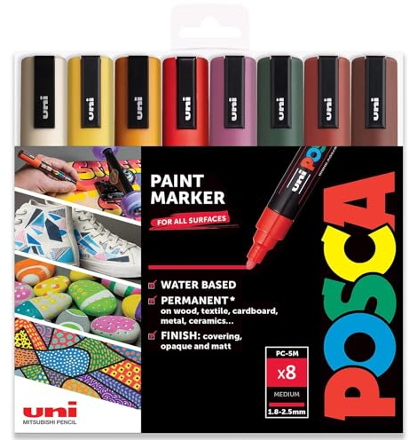 Posca PC-5M - Rotuladores de pintura artística - 1,8-2,5 mm - Juego de 8 tonos otoñales en caja de regalo