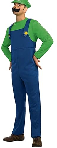VISVIC Cosplay Kostüm Super Brothers Klempner, Kostüm mit Bodysuit, Cap und Schnurrbart, Karneval Halloween Cosplay Kostüm für Herren Damen Junge Mädchen Kinder, Herren Grün, XL