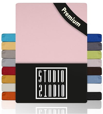 STUDIO Premium Spannbettlaken 120x200cm, 120x220cm, 130x200cm & 130x220cm – Jersey-Spannbetttuch aus 97 % Baumwolle & 3 % Elastan – Puder – Öko-Tex Zertifiziert, bügelfrei – für Matratzen 15–35cm
