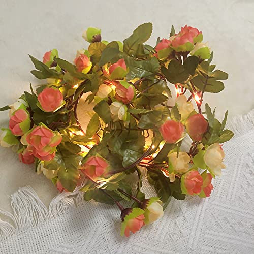 Lichterkette Rose Blume Schraube Pflanzen Dekorative Lichterkette Rosa Batterie für Hausparty, Muttertag, Hochzeit, Weihnachten, Dekoration (2 m/20 LEDs, 42 Blumen-Rot Sonnenuntergang)
