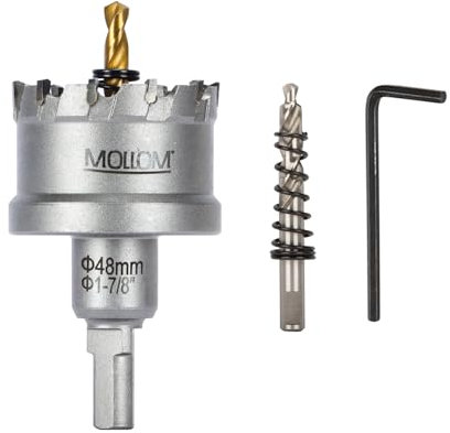 Mollom (48mm | 1-7/8'') Seghe a tazza in carburo pesante con 2 punte pilota, taglia acciaio inossidabile, acciaio dolce, ferro, rame, ottone, plastica
