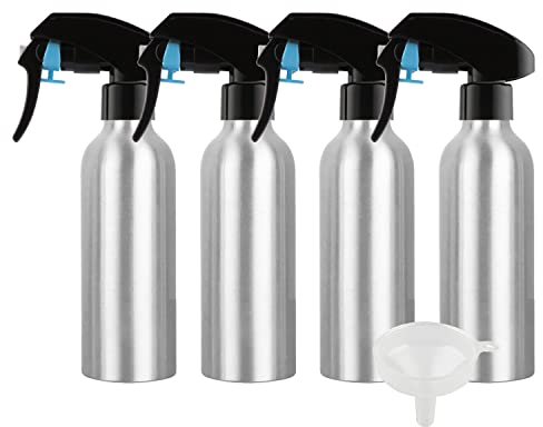 ZEOABSY 4 Piezas Pequeño 200ml Spray de Aluminio Plata Botella de Spray Vacía con Pulverizador Negro de Niebla Fina Atomizador para Limpieza, Cabello, Plantas, Flores, Peluqueria Cosmético, Viaje