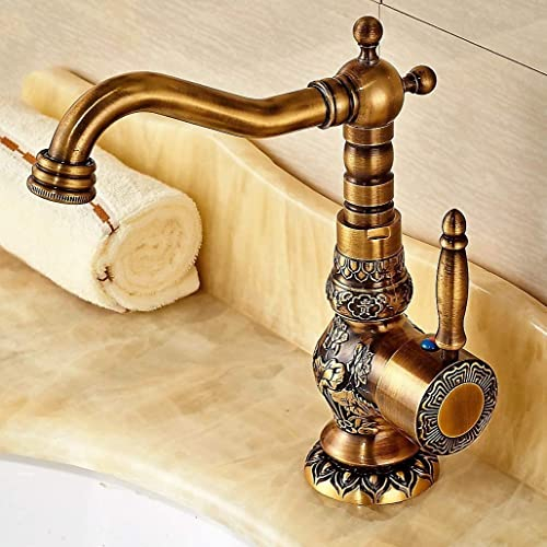 Antiker Einhebelmischer für Küche Bad Armatur Messing mit keramischer Kartusche schwenkbarer Rohrauslauf Wasserhahn Einlochmontage