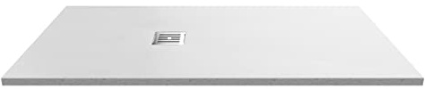 nuie NLT61053 Modern Bathroom Slimline Rectangular Shower Tray - Grill Not Included, 800mm x 1600mm, Slate White