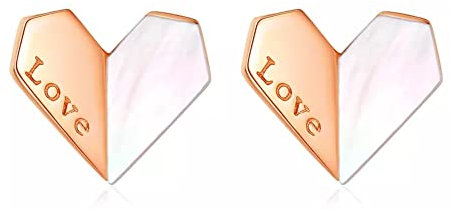 Damen Ohrringe 925 Sterling Silber Ohrstecker mit Herz Schmetterling Einhorn Motiv Schmuck Adventskalender Geschenk für Teenager Mädchen (Herz_Perlmutt_Rose Gold)