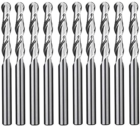 Generisch 10pcs, 3.175mm Shank Ball Nose End Mill, 2 Flutes Spiral Milling Cutter, for CNC Engraving Carving Router Bit