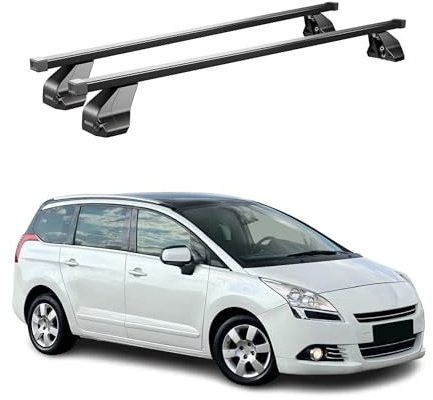 OMAC Barres de Toit transversales en Acier pour Peugeot 5008 I 2009-2016 – Antivol Inclus – Testées City Crash – DIN 75302:2019 – ISO/Pas 11154:2006 – Charge Max 75 kg Noir
