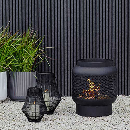 Ivyline Buttermere Tall Basket Fire Pit in Black - Frost Resistant & UV Stable - Metal Outdoor Wood Burner - H51 x W45.5 cm