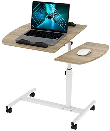 Mesa de cama plegable para ordenador portátil, mesa ajustable en altura 61,5-96,5 cm e inclinación mesa de trabajo con 360 ° ruedas y estructura de metal para habitación, carga Max15 kg (Wood)