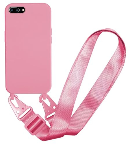 MBSLFY Handyhülle kompatibel mit iPhone 6 Plus/6s Plus/iPhone 7 Plus/iPhone 8 Plus Hülle mit Band, Silikon Necklace Handyhülle mit Abnehmbar Kordel Umhängen Stossfest Handy Schutzhülle, Rosa