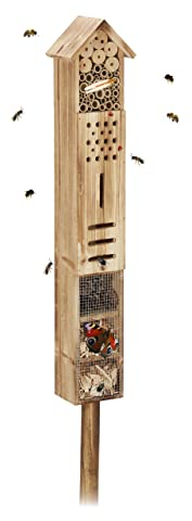Relaxdays Hôtel à Insectes avec Piquet, abri pour Papillons, en Bois, HLP : 150 x 15,5 x 11 cm, pour Jardin, Nature
