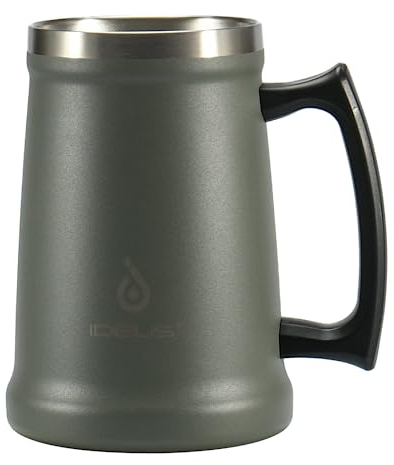 Ideus® Isoliert Bierkrug mit Griff 710ml, Edelstahl Bierglas Groß Thermobecher Metall Bierbecher, Geboren für das Oktoberfest (Grau)