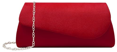 YYW Clutch-Tasche für Damen, Wildleder, Abendtasche, Hochzeit, Clutch, Geldbörse mit abnehmbarem Kettenriemen, einfarbig, Schulter-Handtasche für Brautpartys, Abschlussbälle, rot, Einheitsgröße