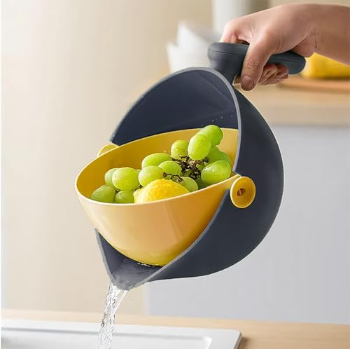 MP Küchensieb 2 in 1 Küche Sieb Abtropfsieb Gemüse Obst Waschschüssel Kunststoff Doppelschicht Abflusskorb Schüssel mit Griff (Dunkelblau)