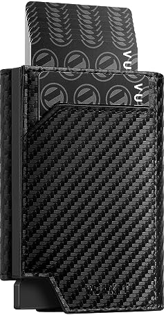 VULKIT Portafoglio Uomo Porta Carte Pop Up Porta Carte di Credito Schermato RFID Pelle Porta Carte Magnetico con Portamonete, Fibra di Carbonio