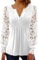 BISKAMY Tops for Women UK Elegant Ladies Tops Lace Patchwork Shirts Long Sleeve V Neck Blouse Plus Size Casual Loose T-Shirt， White Small