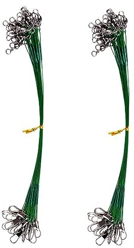 50 Pack Fishing Wire Leaders, 30 LB Steel Fishing Lure Wire Trace Leaders with Swivels and Snaps for Pike Hidden Main Line Prevent Fish Bite, 30cm (Green)