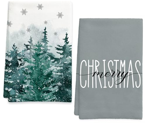 Ohok 2 Stück Weihnachten Handtücher 45x65 cm, Mode Dekoration Küchentücher Weihnachtsmann Geschirrtücher Weiche Mikrofasertücher für Badezimmer Küche Trockentuch Weihnachten Deko (Set S)