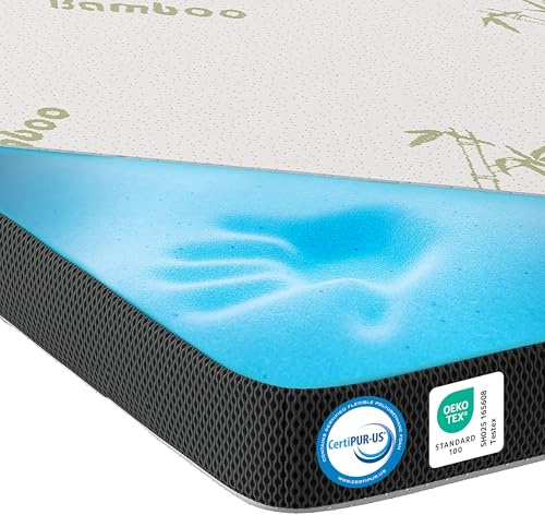 Topper in schiuma di bambù 90 x 200 cm | 3D Air-Flow | coprimaterasso viscoelastico 7 cm di altezza | Coprimaterasso in memory foam | per materassi e letti a molle contro il mal di schiena