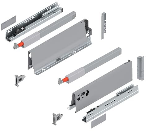 siwitec Blum TANDEMBOX antaro Frontauszug Reling D Vollauszug Grau RAL 9006 | M-Zarge | Schubladenschiene 300 mm Nennlänge | Belastbarkeit bis 30 kg | BLUMOTION Soft-Close | zum Anschrauben