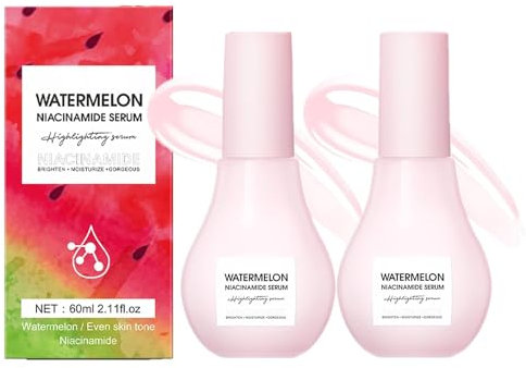 Watermelon Niacinamide Dew Drops Serum - Watermelon Highlighting Serum with Hyaluronic Acid, Lightweight Watermelon Toner, Pore Minimizer & Priming Liquid Highlighter (2pcs)