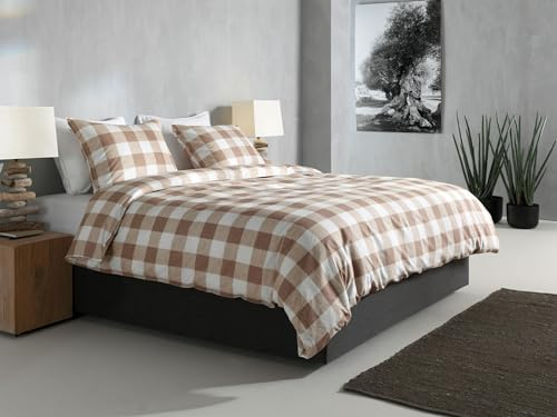 Zo!Home Cotton Bettwäsche 155x220 Quattro di Lino Sandy beige weiß Karo