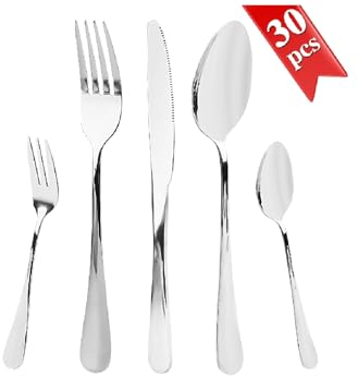 Juego de cubertería para 6 personas, 30 piezas, incluye cuchillo, tenedor, cuchara, juego de cubiertos pulido con espejo, cubiertos aptos para lavavajillas, cubiertos de acero inoxidable para casa,