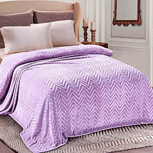 Whale Flotilla Flannel Fleece Double Size Blanket for Bed, 150x200 CM Soft Fluffy Velvet Bed Blanket with Decorative Chevron Pattern for All Season, Warm and Lightweight, Lilac