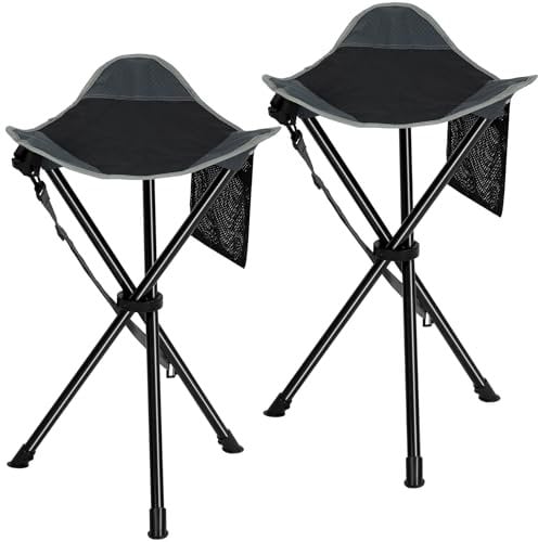 REDCAMP 56 cm High Camping Hoker klappbar Stativstuhl, 2-Pack leichte 3-Beinige Stativstühle für Outdoor Camping Wandern Jagd Angeln, schwarz und grau