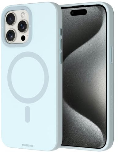 YOUNGKIT für iPhone 15 Pro Max Case丨Ganzkörperschutz & Kompatibel mit MagSafe丨Transluzent Matt zurück mit Aluminiumlegierung Tasten Taste Fall für iPhone 15 Pro Max Titanium 6.7 丨Blau mattiert