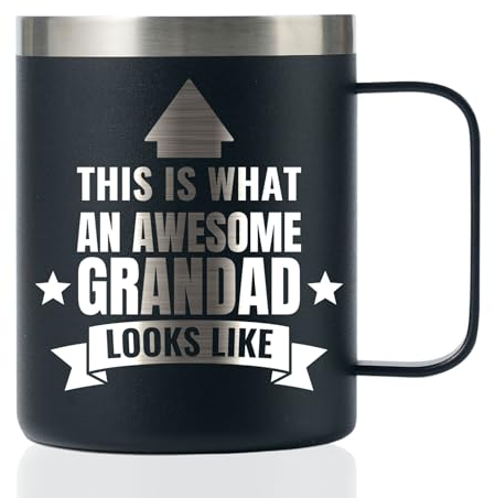 Onebttl Grandad Gifts Coffee Mug, Christmas Birthday Father's Day Gifts for Grandfather from Grandchildren, Stainless Steel Mug with Lid, 12oz/350ml - Awesome Grandad