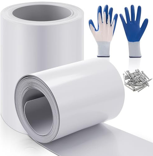 Tandefio Lot de 2 rouleaux de rouleaux de métal clignotant en aluminium de 20,3 cm x 7,6 m, 0,5 mm d'épaisseur, rouleau de tôle d'aluminium clignotante avec gants anti-coupures et clou en acier