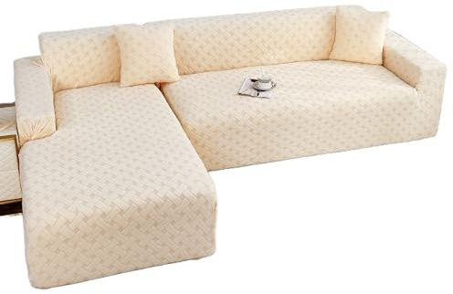 GUYIRT Couch Überwurf L Form Kratzfest Katzen, Couch Bezug L-Form Set, Sofahusse Ecksofa L Form, Sofabezug Ecksofa L Form rutschfest, Sofa Cover L Shape (beige,3+2-Sitzer)