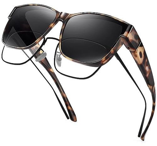 URUMQI Polarisierte Sonnenbrille Herren Damen UV400 Schutz übergroße Quadratische Sonnenbrille für Brillenträger Fit over Brille Fahren Angeln Beige Schildpatt Rahmen