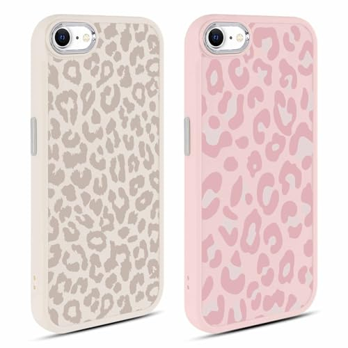 Foonary 2 Stück Handyhülle für Apple iPhone 7/8/SE 2020/SE 2022 4,7 Hülle, Leopard Muster Design Mädchenc Aesthetic Case Cover Weich Silikon Flexible TPU Stoßfest Kameraschutz Schutzhülle,01