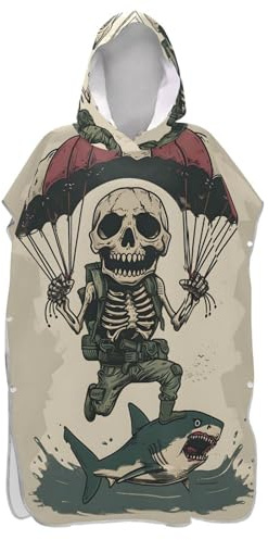 Mnsruu Surf Poncho Towel Hooded Beach Towel, Cartoon Skeleton Paratrooper Bath Towel Swim Cover Up for Women Men Beach Pool Water Park