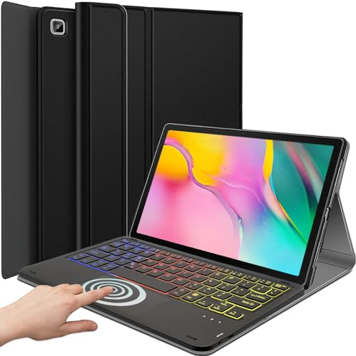 DKAHOEE Backlit Touchpad Keyboard Case for Samsung Galaxy Tab A 10.1 2019 Release (SM-T510/T515/T517), 3-Zone Rainbow Backlit Wireless Keyboard with Slim Stand Cover Case for Galaxy Tab A 10.1 Inch