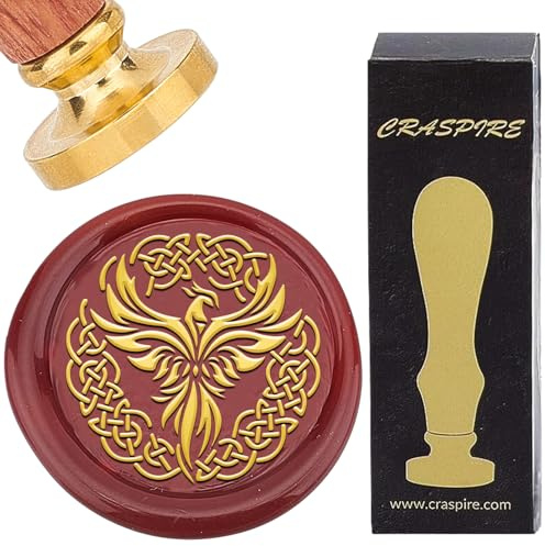 craspire Wachssiegel Mit Keltischem Phönix Knoten Vintage Siegelwachs Stempel Set Retro 30mm Abnehmbarer Goldmessingkopf Mit Palisandergriff Für Hochzeitseinladungen Umschläge Weinpakete Grußkarten